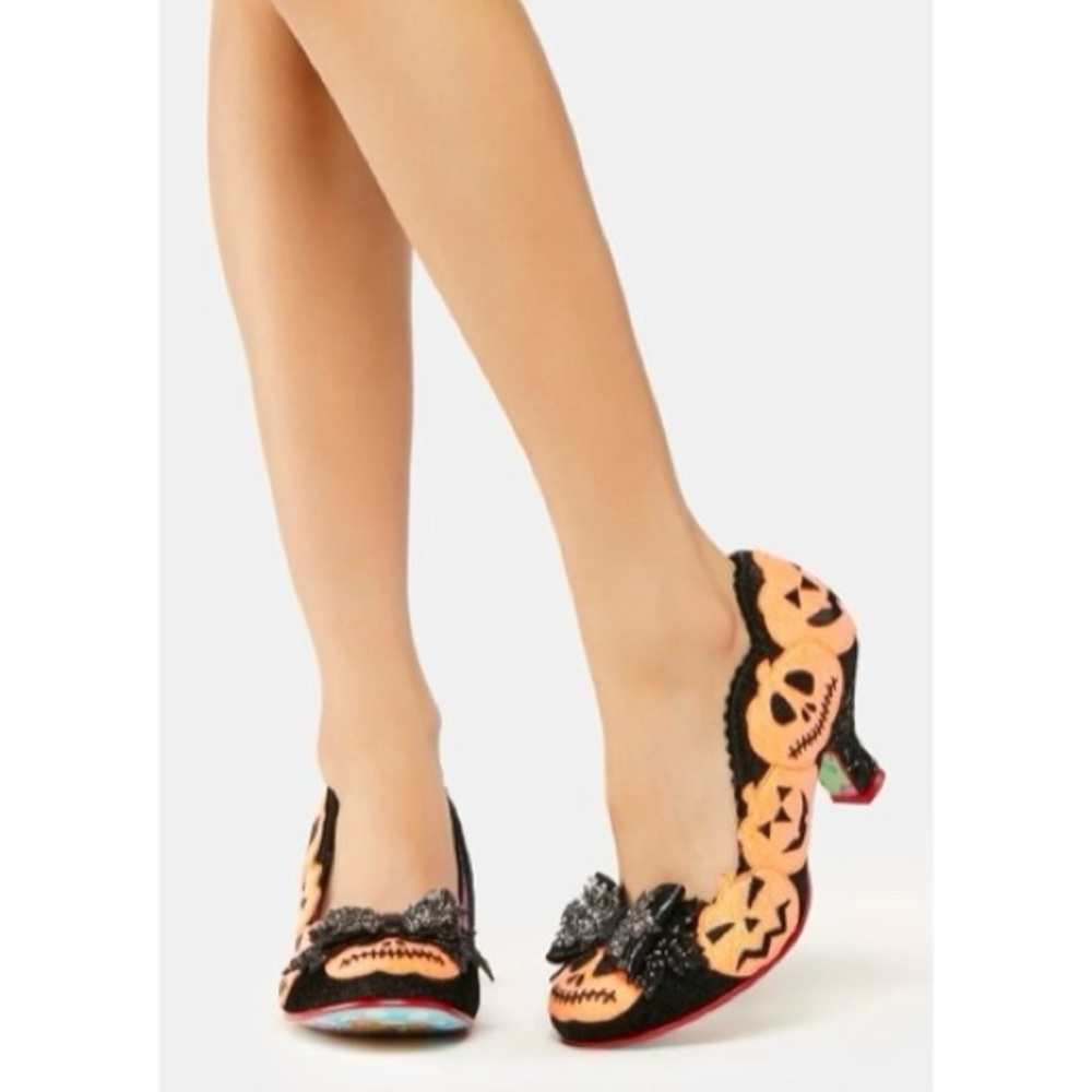 nib irregular choice pumpkin carving low heels us 7 uk halloween bow shoes